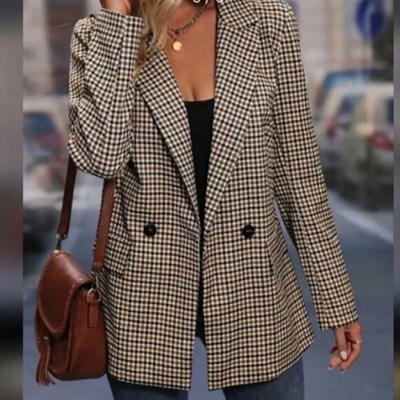 NWT Rachel Zoe Double Breasted Check Plaid Blazer Jacket |  L (10-12) - Picture 1 of 9
